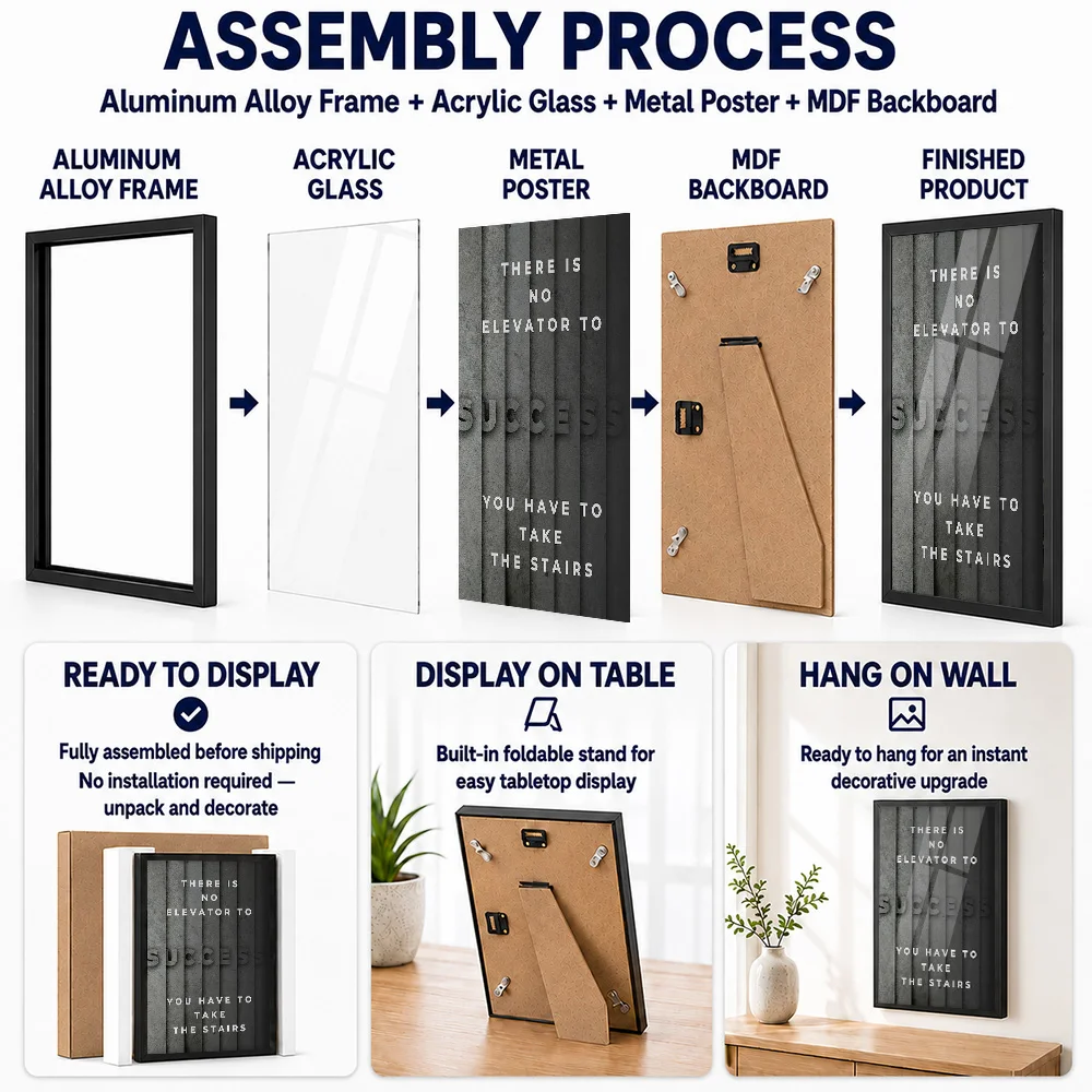 Success Requires Taking Stairs Quote Metal Poster With Aluminum Alloy Frame Personalized Typographic Wall Art For Home Office