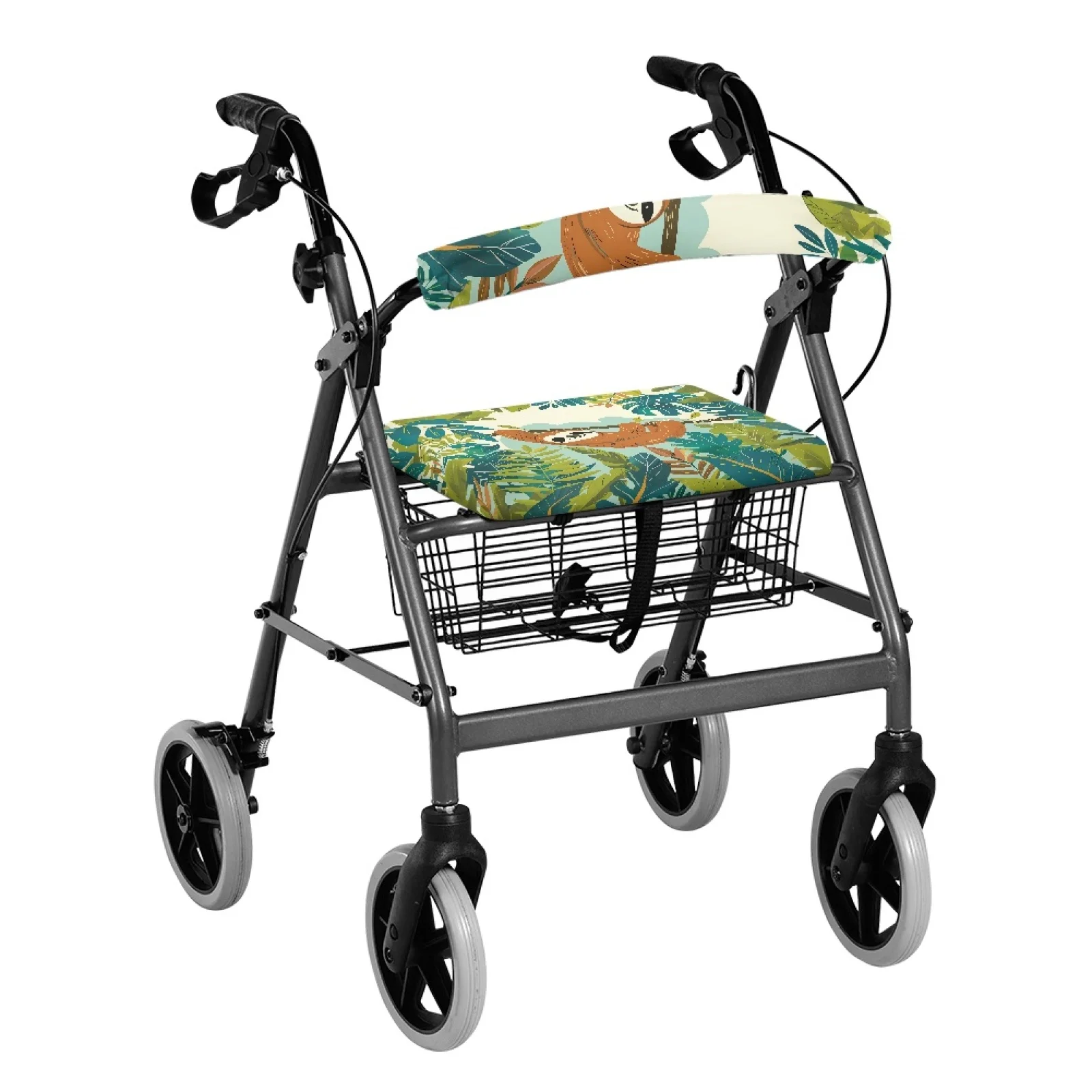 Coloranimal Sloth Hanging 2PCS Walker Cover Polyester Fabric Rollator Walker Seat Backrest Cover for Elderly Adults