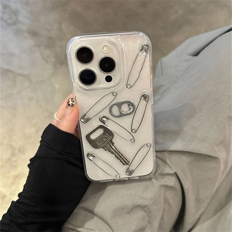 Custodia per telefono epossidica con graffetta per chiave 3D con Glitter carino coreano per iPhone 15 14 13 12 11 Pro Max Plus regalo personalizzato