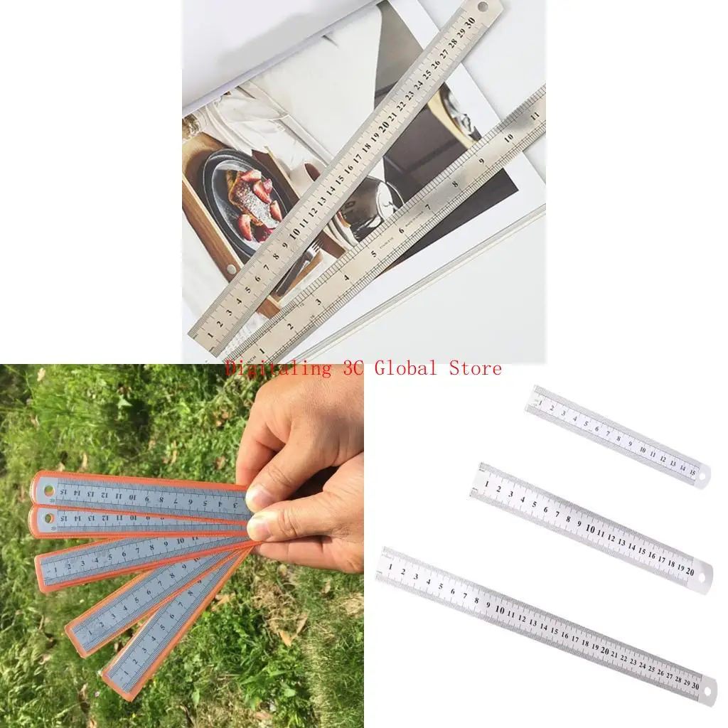 

3 Pcs Stainless Steel Rulers 15cm 20cm 30cm Metal Ruler Measuring Tools Suitable for Office School Home Study Drawing