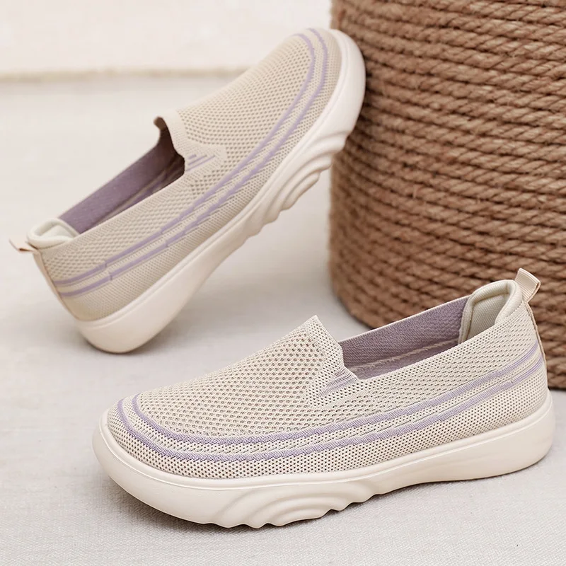 Damen Slip-On Freizeitschuhe zum Gehen, gestricktes Mesh-Obermaterial, atmungsaktiv, leichte EVA-Sohle, bequeme Outdoor-Reise-Loafer – Detail 5
