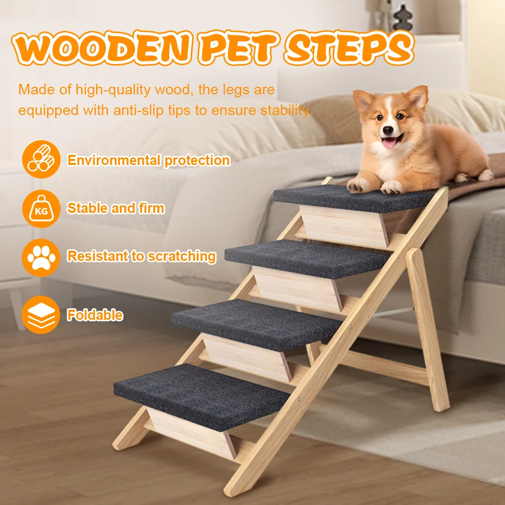 

Outdoor Steps Wooden Cat Climbing Ladder Foldable Carpeted Ramp Ladder Non-slip Pet Ramp Stair for Small Animals Climbing