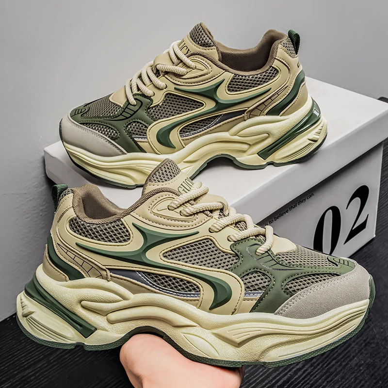 Herren Chunky Sneakers Atmungsaktive Mesh-Laufschuhe Dicke Sohle Rutschfeste Casual Sportschuhe
