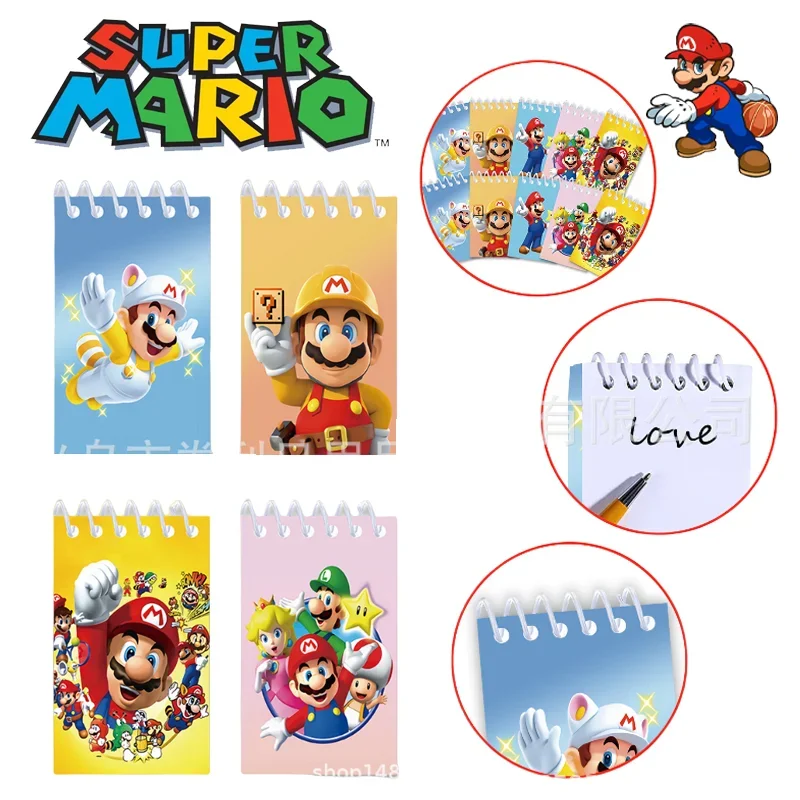 BANDAI 10pcs Super Mario Bros Weekly Planner Notebook Cartoon Mini Notepad Portable Student Journal Stationery Office School