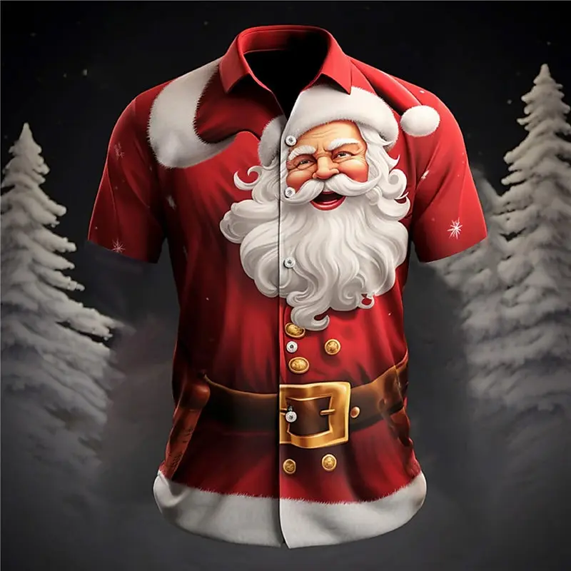 

Santa Claus casual men's shirt autumn outdoor street short-sleeved 3d printed four-way stretch fabric shirt Christmas XS-5XL