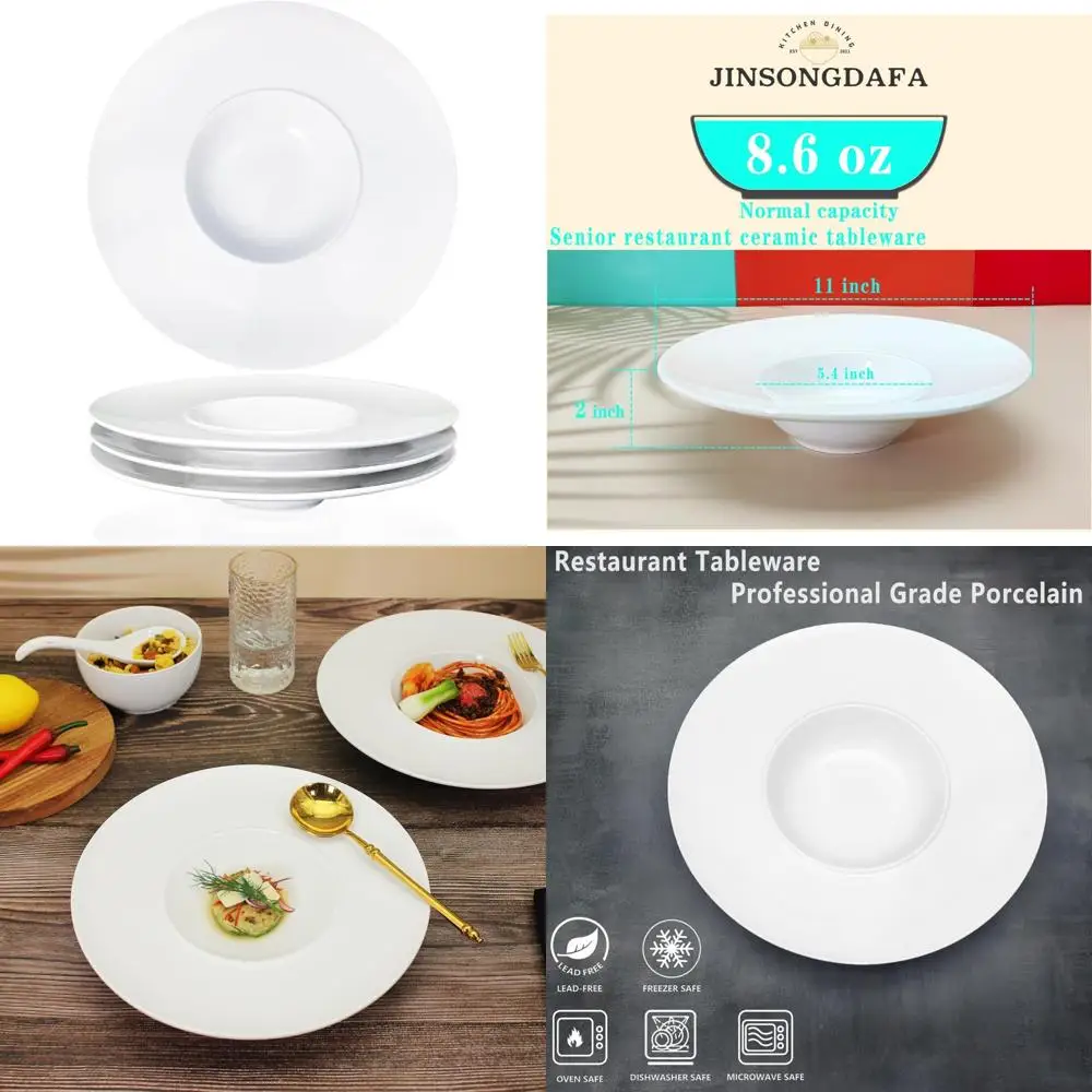 

Белые керамические миски для супа, набор из 4 штук, 8,6 унций, 11-дюймовые тарелки для макарон с оправой для изысканного обеда