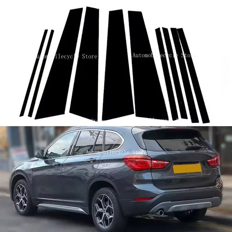 10PCS Glossy Black Pillar Posts Fit For BMW X1 F48 2016 2017 2018 2019 2020 2021 2022 Window Moulding B C Center Sticker Cover