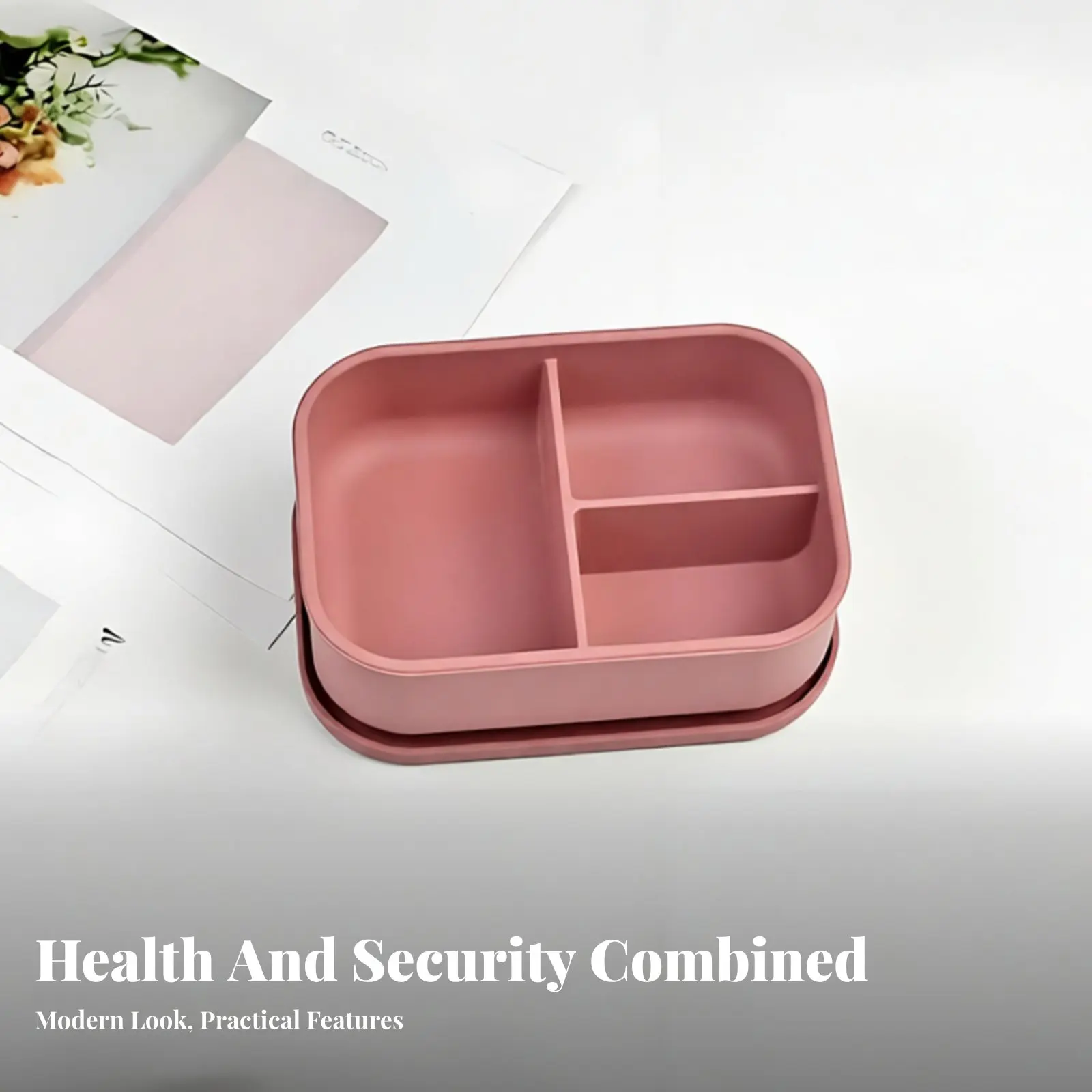 Microwaveable Food Grade Silicone Bento Box, 3-Compartment Lunch Container, Portable Storage for Students, Office