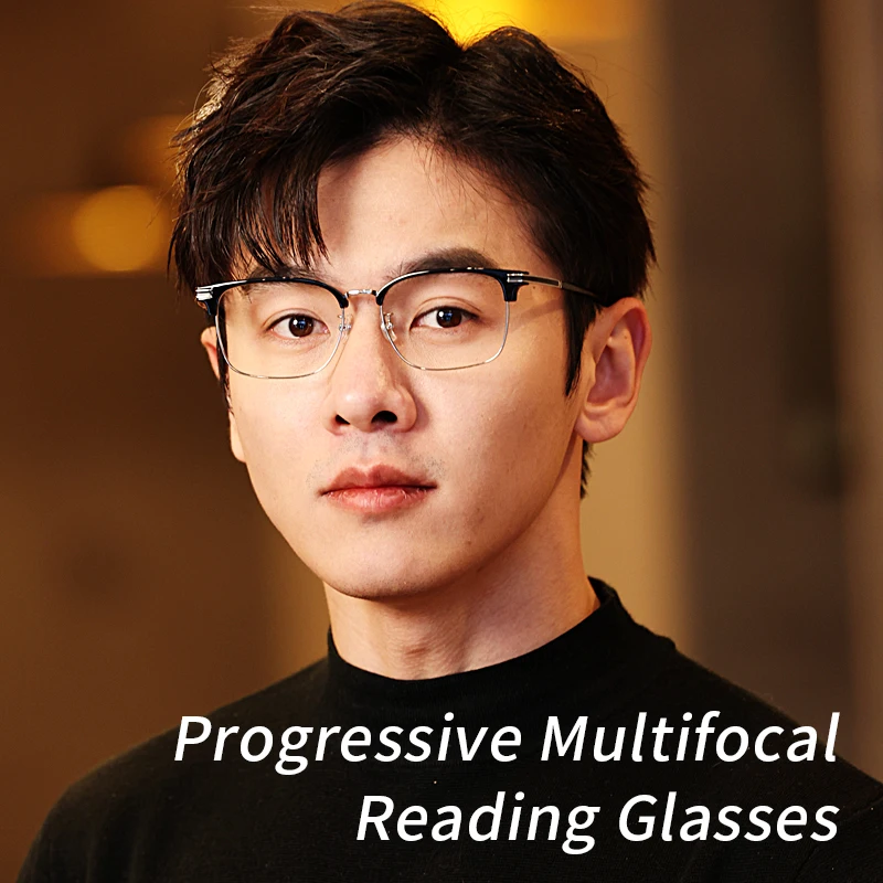 Progressive Multifocal Reading Glasses for Men,Anti Blue Ray Anti-fatigue Square Presbyopia Eyewear +0.75 +1.0 +1.25 +1.5 to+4.0