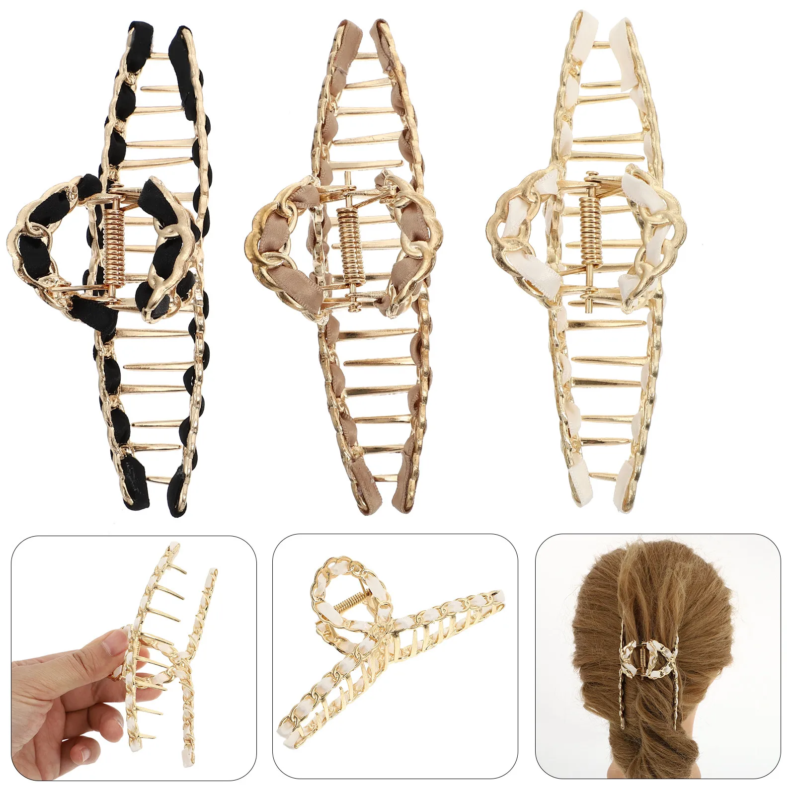 

3Pcs Vintage Hair Clips Metal Jaw Clip for Women Thick Curly Straight Hair Ponytail Holder Gripper Salon Home Shower Yoga