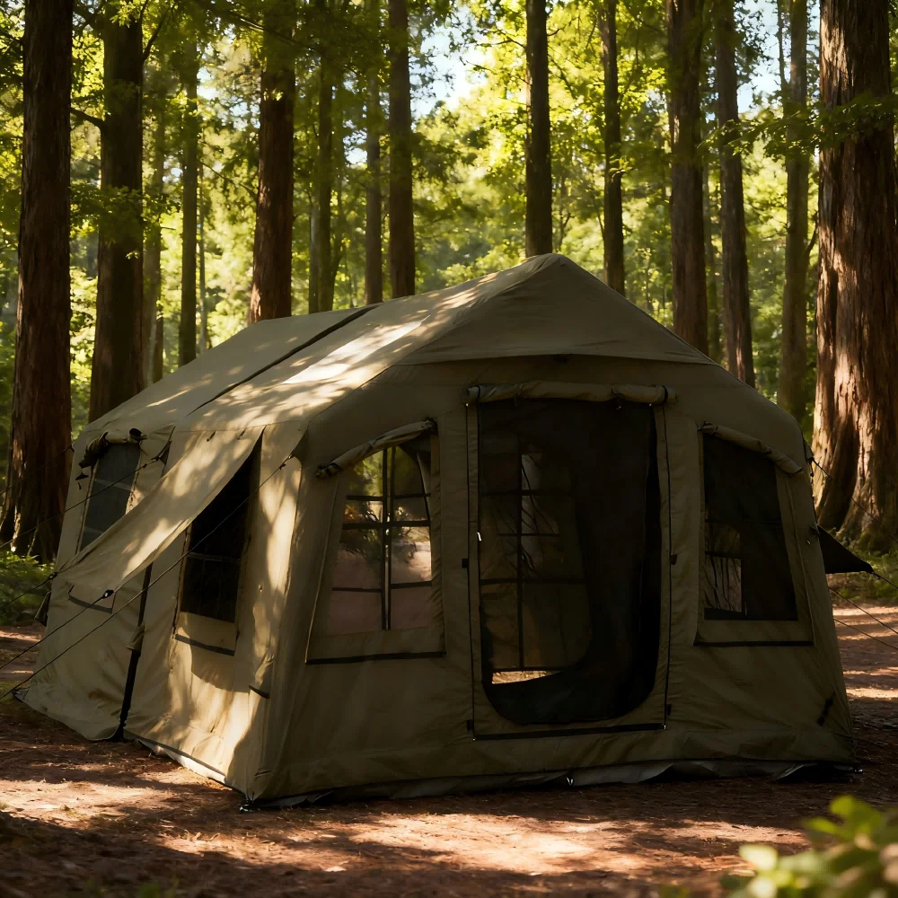 

Applicable to High Quality Four-season Outdoor Waterproof Green TC Cotton Inflatable Tent Two Bedrooms Extendable Awning for Fam