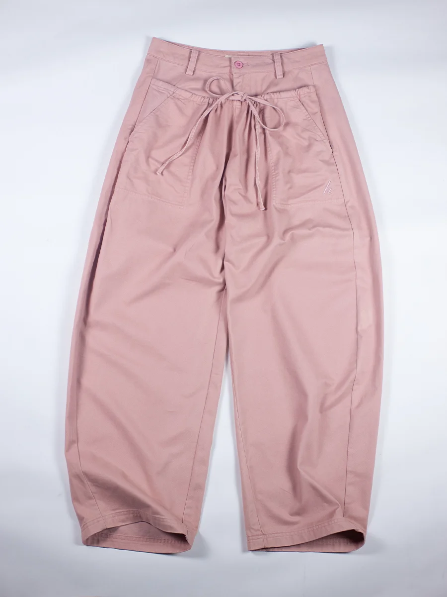 

Light Pink Work Pants HUES9 Diagonal Stripe Tie Detail Casual High Waist Straight Leg Cotton Long Trousers for Women