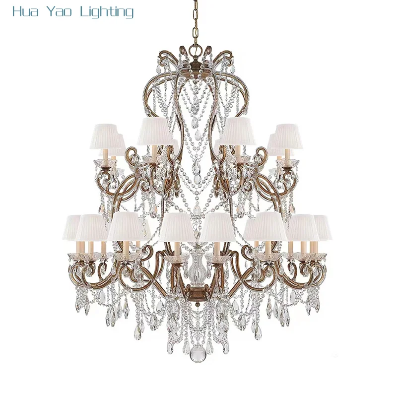Luxury Crystal French Chandelier American Vintage White Princess Style Chandelier For Gril'S Room Living Room Bedroom Nursery
