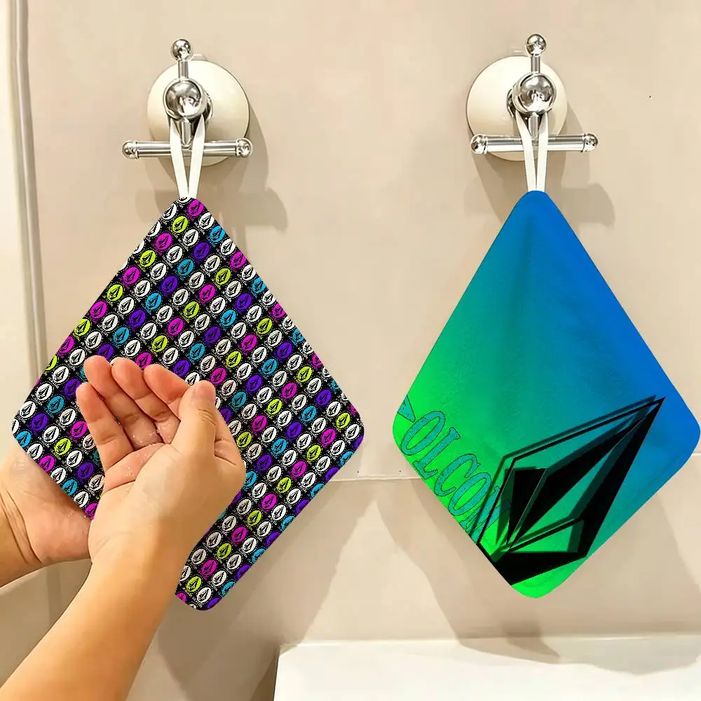 V-Volcom LOGO Fashion Polyester Cotton Hand Wiping Towel, Hanging Design, Durable for Household Restaurant Toilet Use