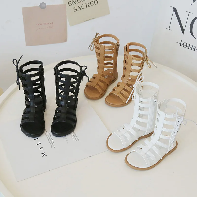 

Fashionable Girls High-top Sandals Trendy Student Sandals Princess Runway Shoes Children Open-toe Breathable Flat Toddler Shoes