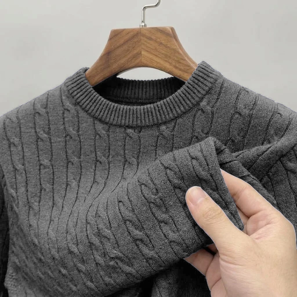 Herbstlicher Herren-Pullover mit Zopfmuster, langärmelig, lässig, Rundhalsausschnitt, weich, warm, gestrickt, für den Winter, Alltag, Streetwear – Detail 8