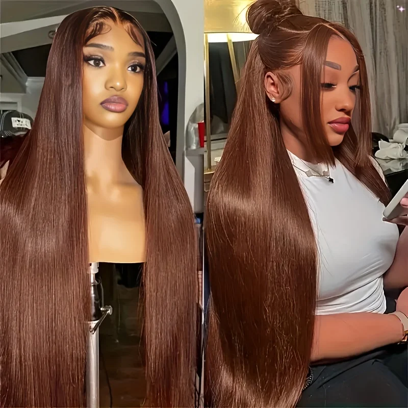 

13x4 Lace Wig Dark Brown Color #4 Straight 100% Real Human Hair Chocolate Brown Straight Brazilian Virgin Human Hair For women