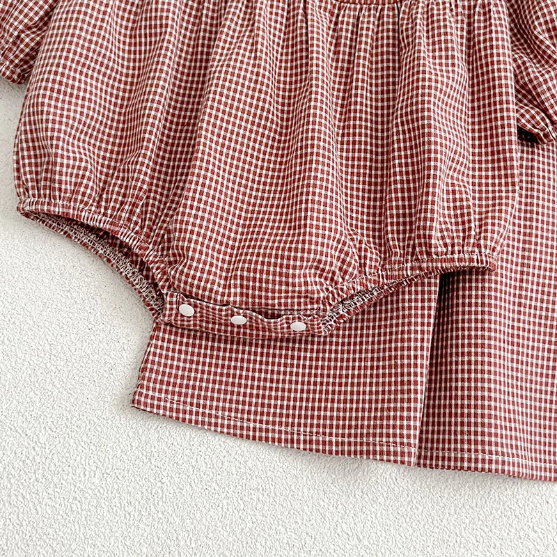 Infant Kids Baby Girls Long Sleeve Lace Collar Grid Sisters Dress Autumn Newborn Kids Baby Girls Princess Clothes Rompers