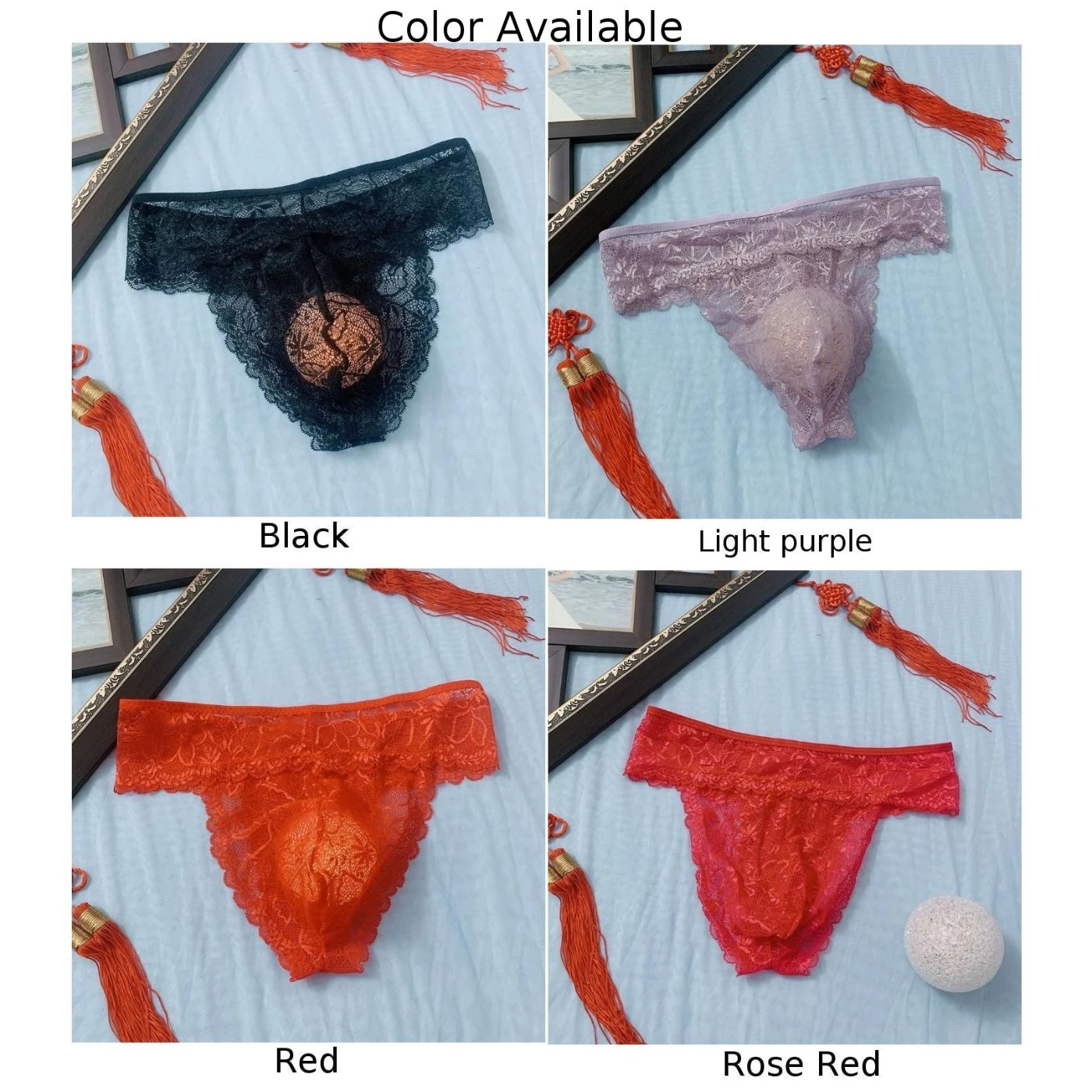 Men Sexy Thong Lace Mesh Breathable Underwear Bulge Pouch Briefs Bikini Lingerie Seamless Underpants Bare Buttocks Panties