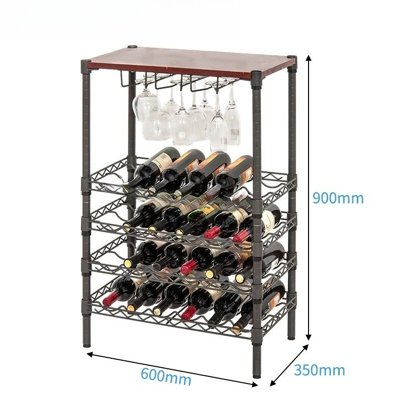 Wrought iron red wine rack Multi-layer wine storage rack rack, can hang  glass top layer with wooden board