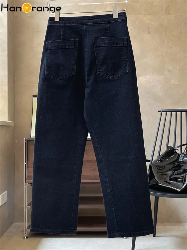 HanOrange 2024 Spring Casual Slightly Curved Side Ankle Length Jeans Women High Waist Straight Loose Denim Trousers Female