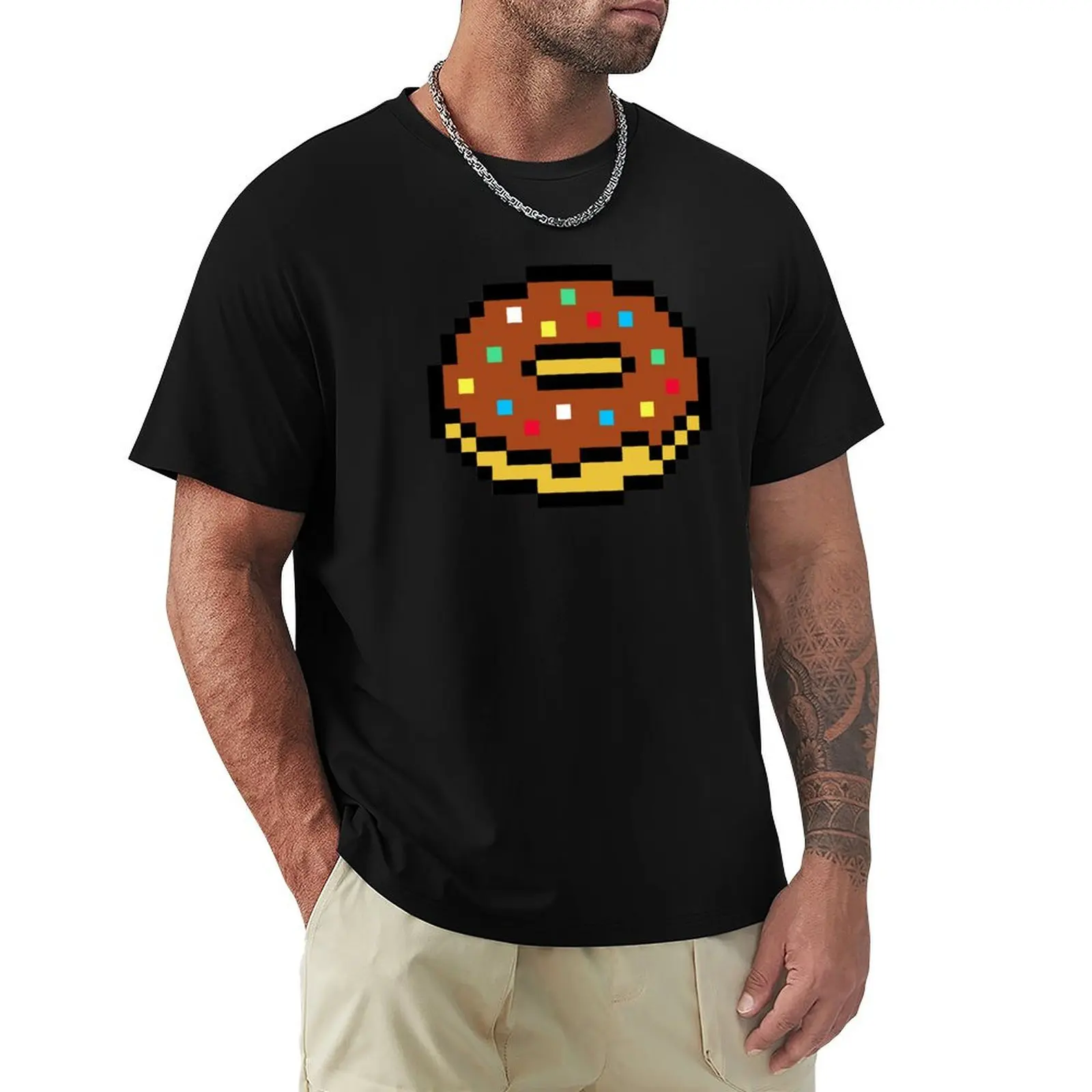 Camiseta de donut de píxel de Chocolate para hombre, gráficos en blanco, tops de talla grande, camisetas de algodón