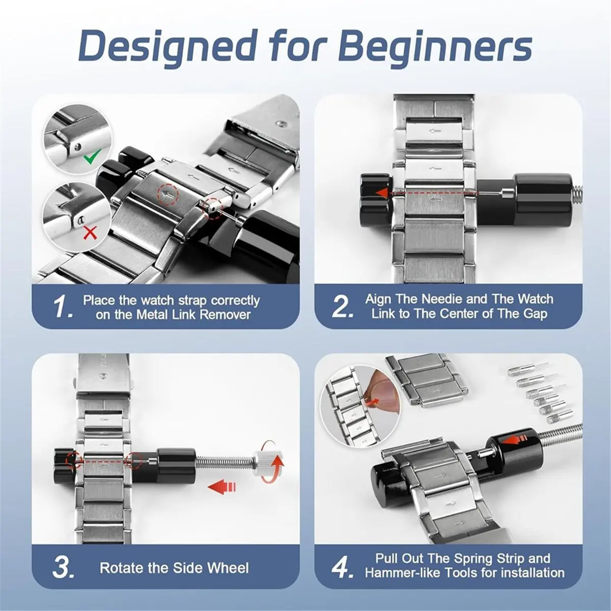 Watch Link Removal Tool, Watch Strap Tool Kit, Watch Bracelet Adjustment and Replacement Tool,Mounting Tools
