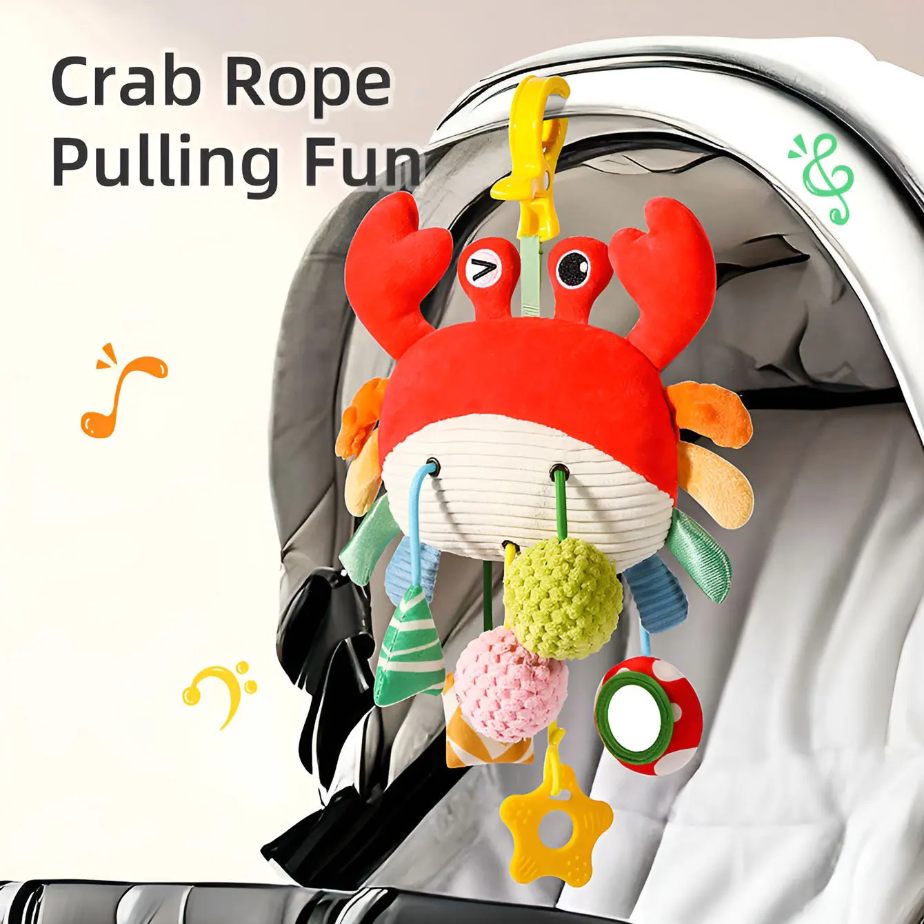 Brinquedo Calmante para Bebês - Caranguejo com Corda para Carrinho