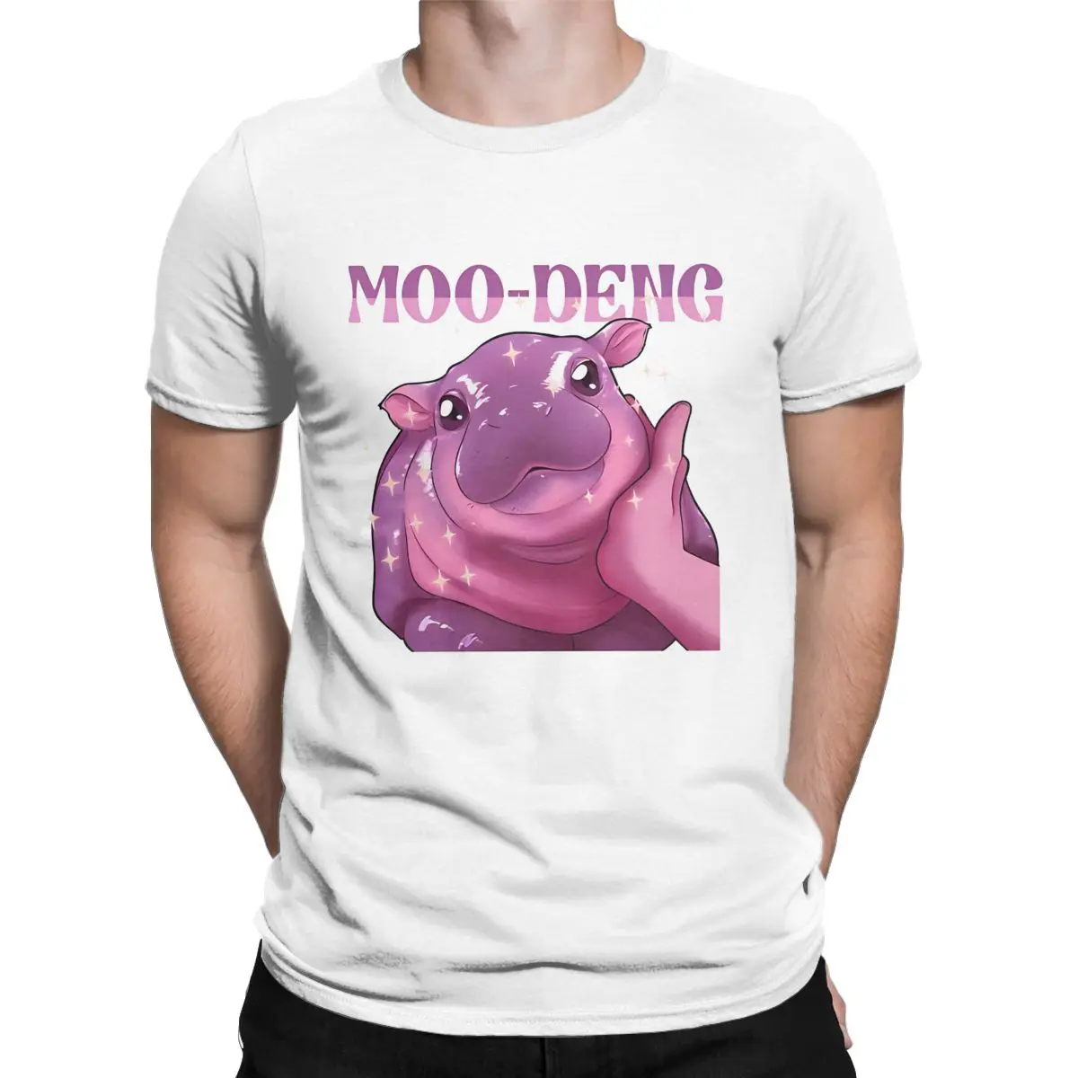 Moo Deng The Famous Baby Pigmy Hippo T Shirts Men's Pure Cotton Leisure T-Shirt Crew Neck Tee Shirt Short Sleeve Clothing Summer