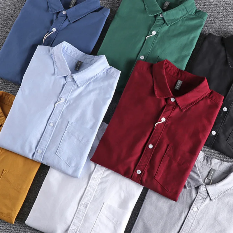 Basic Minimalist Men Shirt Jacket Pure Cotton Washed Oxford  Military Light Casual Work Safari Style Shirts Mens Tops Shirt