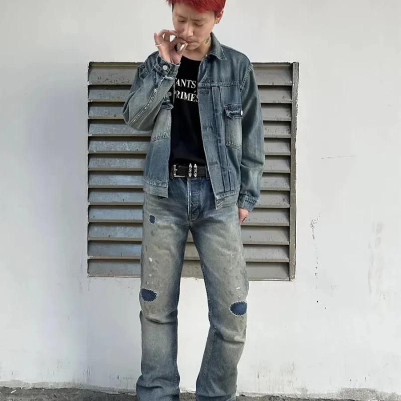 High Street ERD Washed Distressed Denim Pants Patchwork Y2k Pants Casual Jeans Mens Designer Clothes