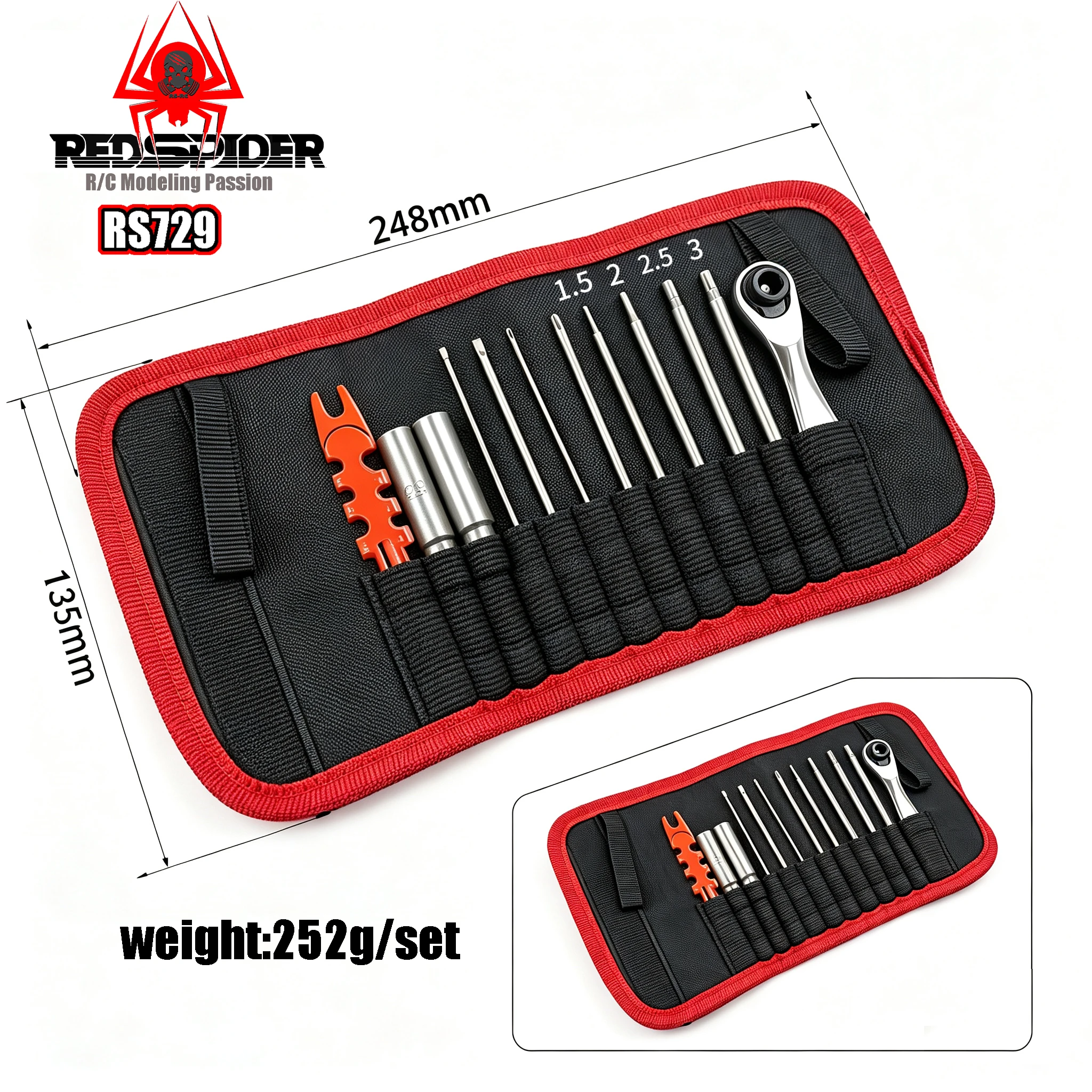 Portable  RC Model Tool Set Hex Driver Wrench Plier With Carry Pouch, Repair Tools for 1:8 1:10 RC Off‑Road Car Upgrade Parts