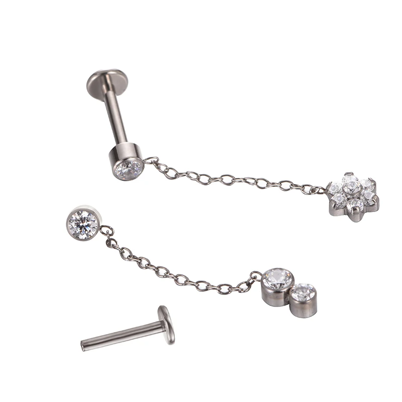 ASTM F136 Titanium Flower and Disc Dangling Earrings Internal Thread Body Piercing Jewelry