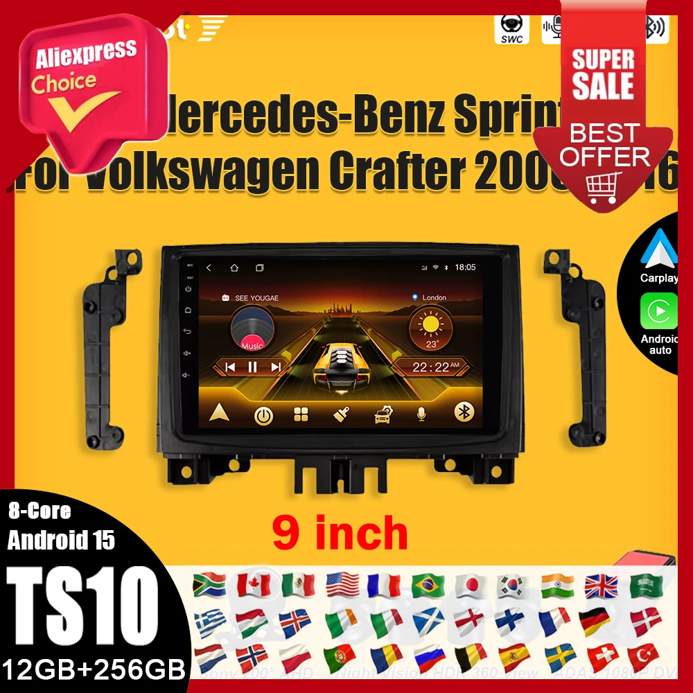 

Android 15 For Mercedes-Benz Sprinter For Volkswagen Crafter 2006-2016 Car Radio Stereo Multimedia Player Navigation Bluetooth