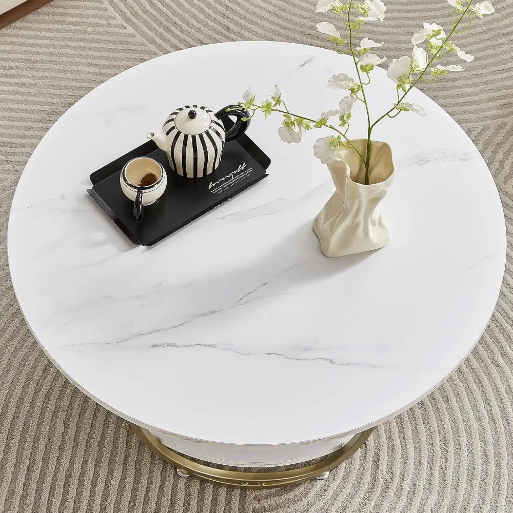Mesa de centro de salón moderna de 30 pulgadas con almacenamiento, tapa de madera y estampado de mármol blanco