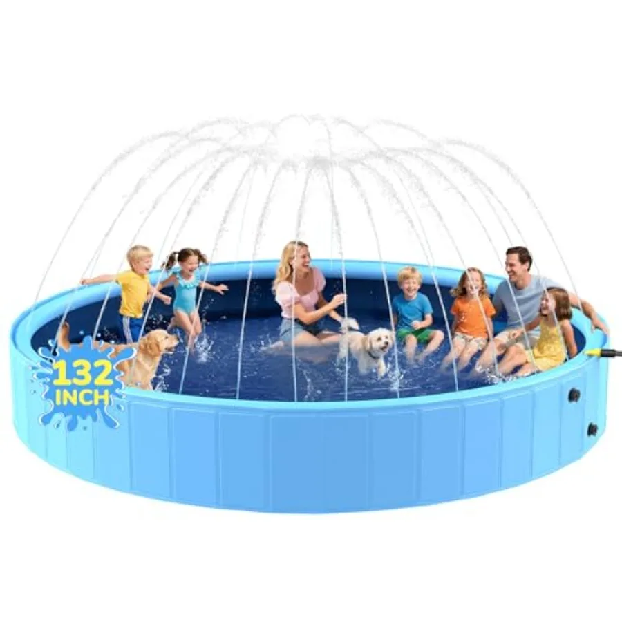 

Backyard use hard plastic blue foldable 132'' giant sprinkler pool for kids and large dogs with non-slip heavy-duty design