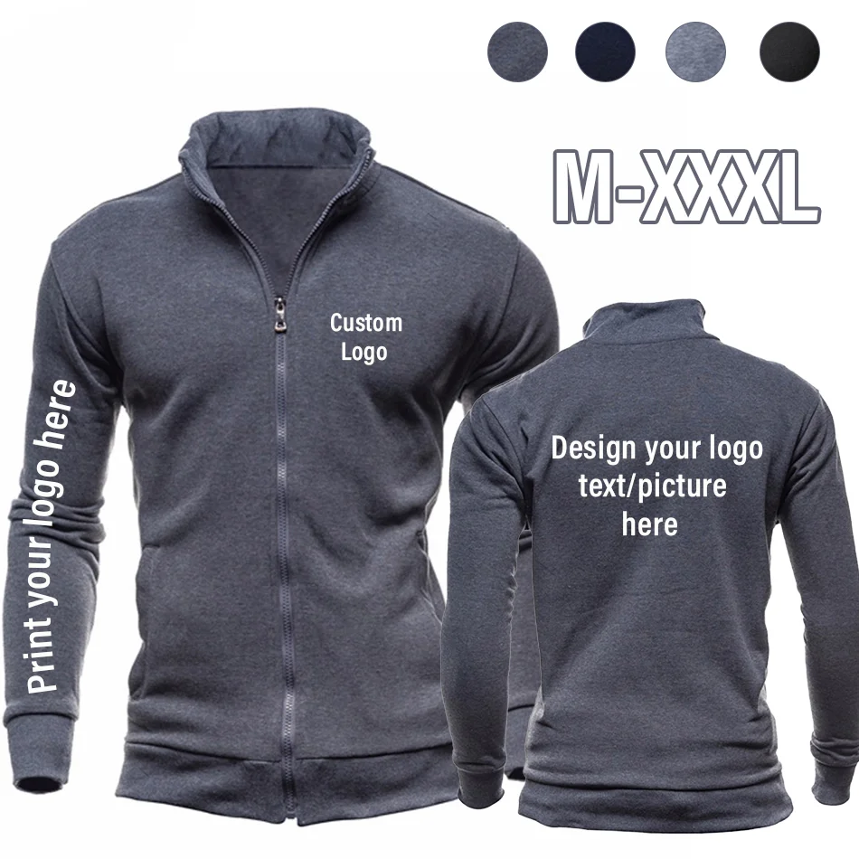 Custom Logo Men Hoodies Zipper Brand Stand Collar Long Sleeve Spring Autumn Streetwear Male Cardigan Coat Dropshipping Wholesale