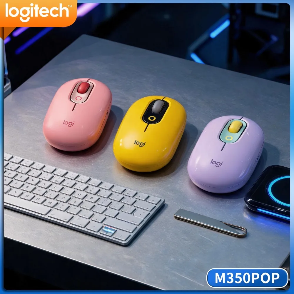Logitech M350 POP Dual‑Connect Mouse Mute Click 18‑Month Runtime Recycled Material For Sustainable Office Workspace
