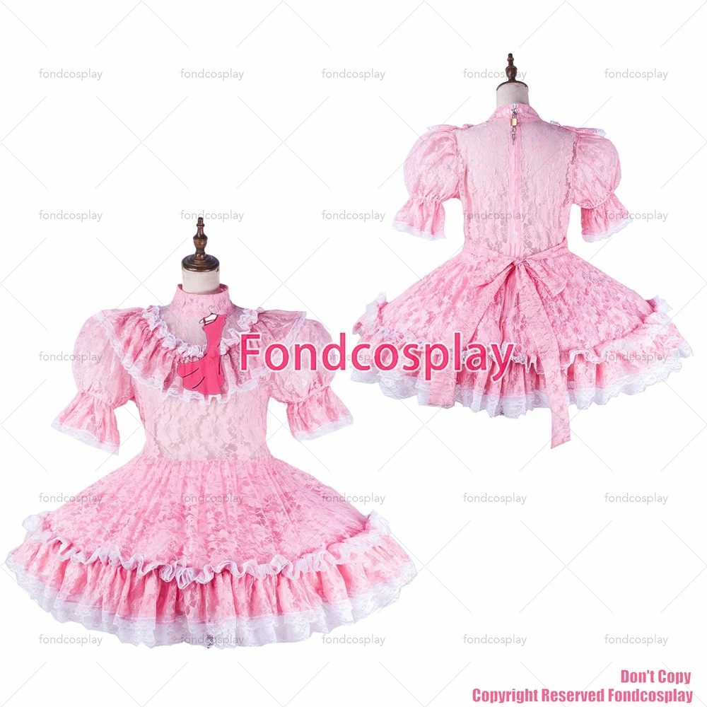 fondcosplay adult sexy cross dressing sissy maid baby pink lace organza dress lockable Uniform costume CD/TV[G2190]