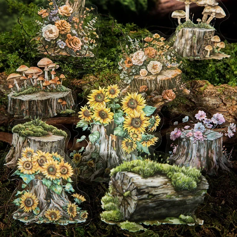 10Pcs Stickers per pack Stumps Corner Handbook Stump Mushroom PET Decoration Bottom Plant Crafts Stickers Scrapbook 142*93mm