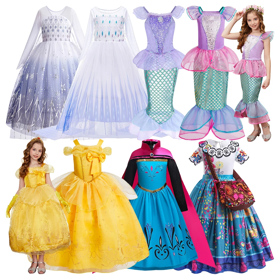 

Girls Elsa Dress Anna Mermaid Kids Princess Cosplay Dresses Children Halloween Carnival Party Clothing Girls Performance Costume