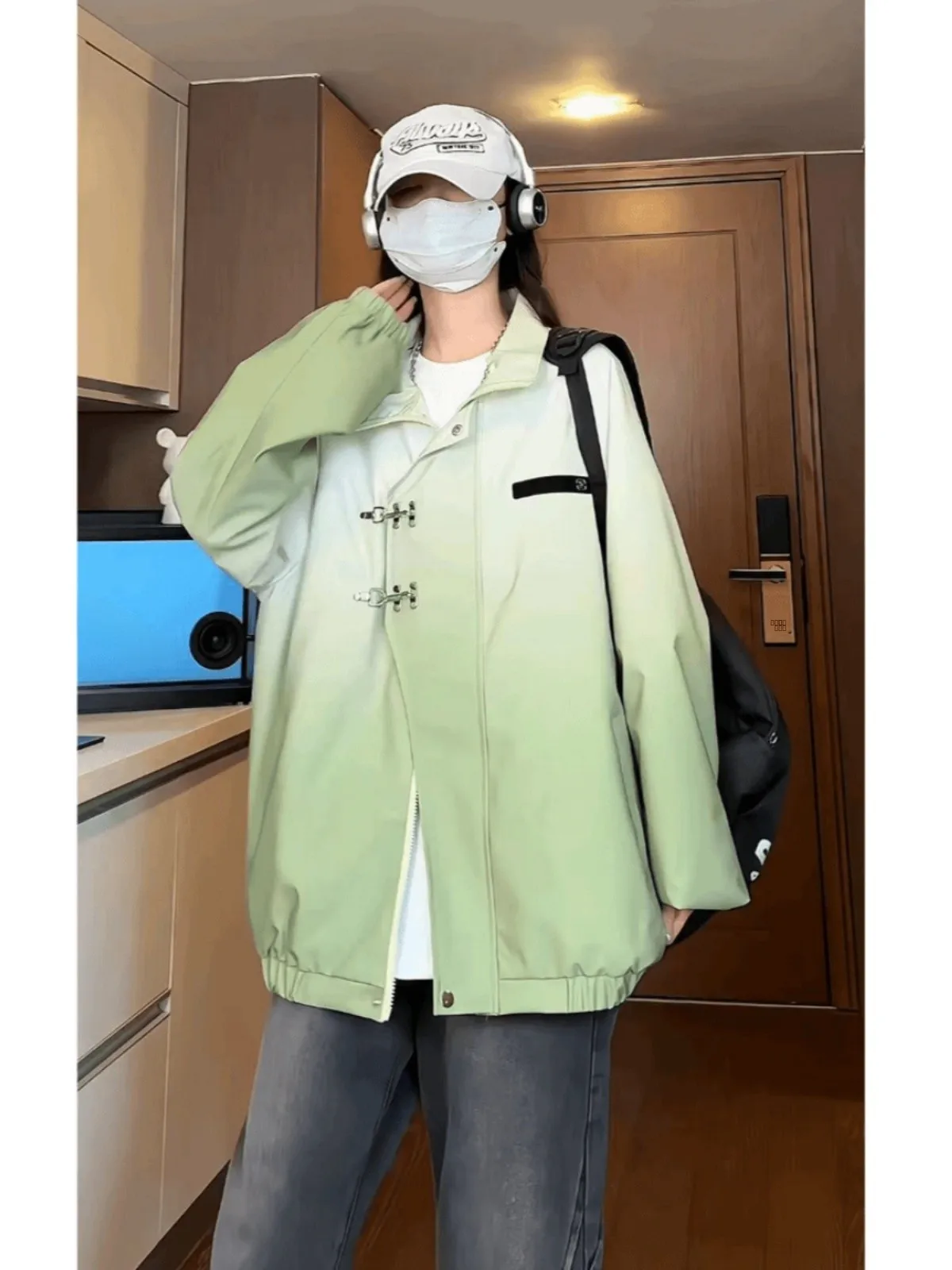 

American Design Metal Bule Jaet Men's Casual adient Sle Autumn New Chinese Sle Tee-Proof Outdoor Windbreaker