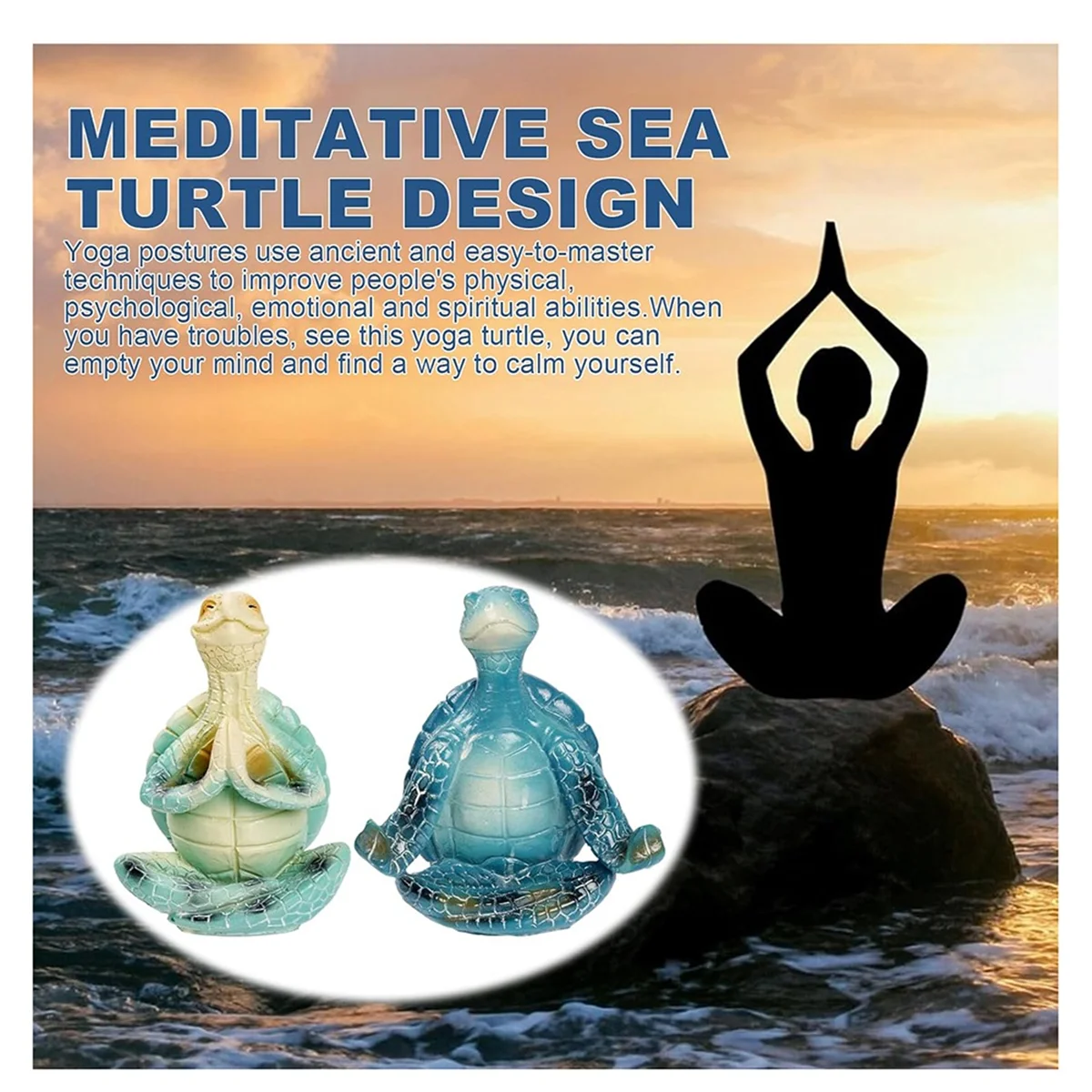 2 PCS Sea Turtle Meditation Home Decor, Meditation Figurine, Home Decor Yoga Resin Sea Turtle Statue for Home OfficeJAS