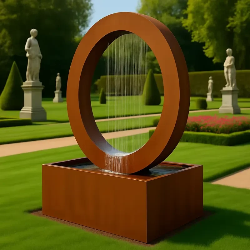 For Park Landscape Fountain Garden Decoration Weathering Steel Oval Water Platform Fountain