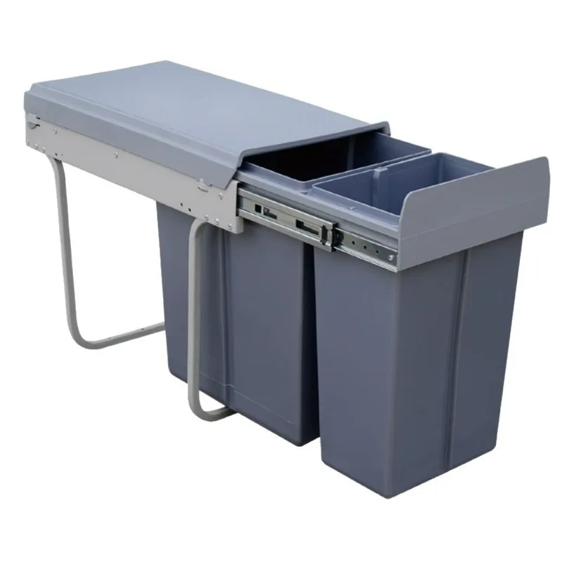 Cabinet embedded trash can, sink cabinet double bucket classification trash can food waste with lid hidden cleaning bucket