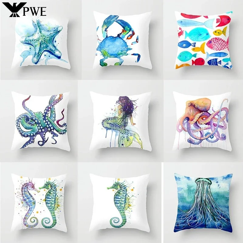 

Ocean Mermaid Pattern Pillowcase Office Car Cushion Cover Living Room Bedroom Sofa Decorative Pillowcase 45*45cm