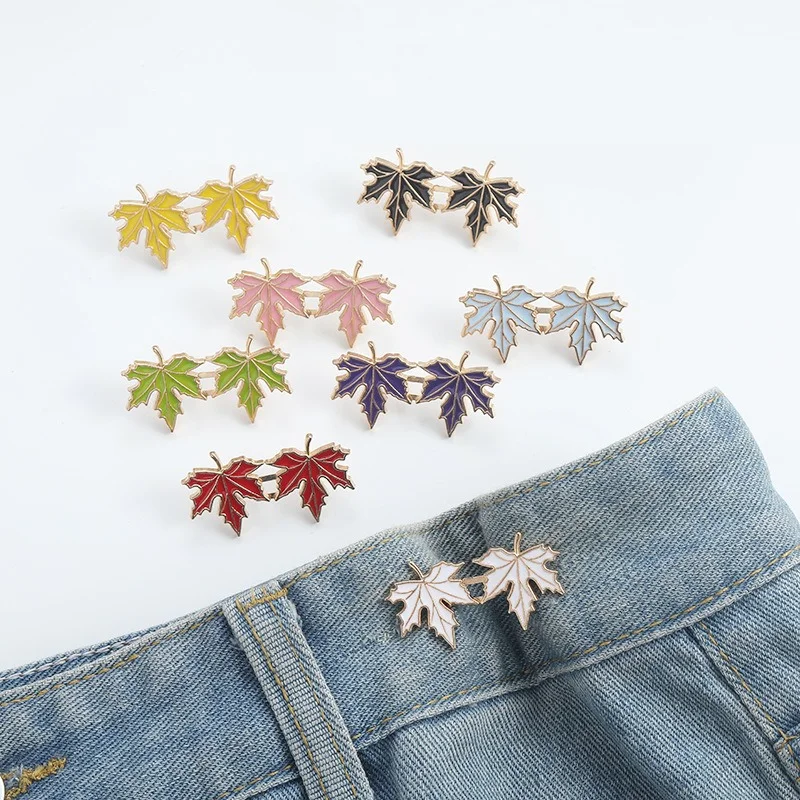 Jeans Button Adjustable Maple Leaf Waist Buttons Clips Pin for Pant Skirts Waist Tightener Buckle Snap Button Sewing Tools