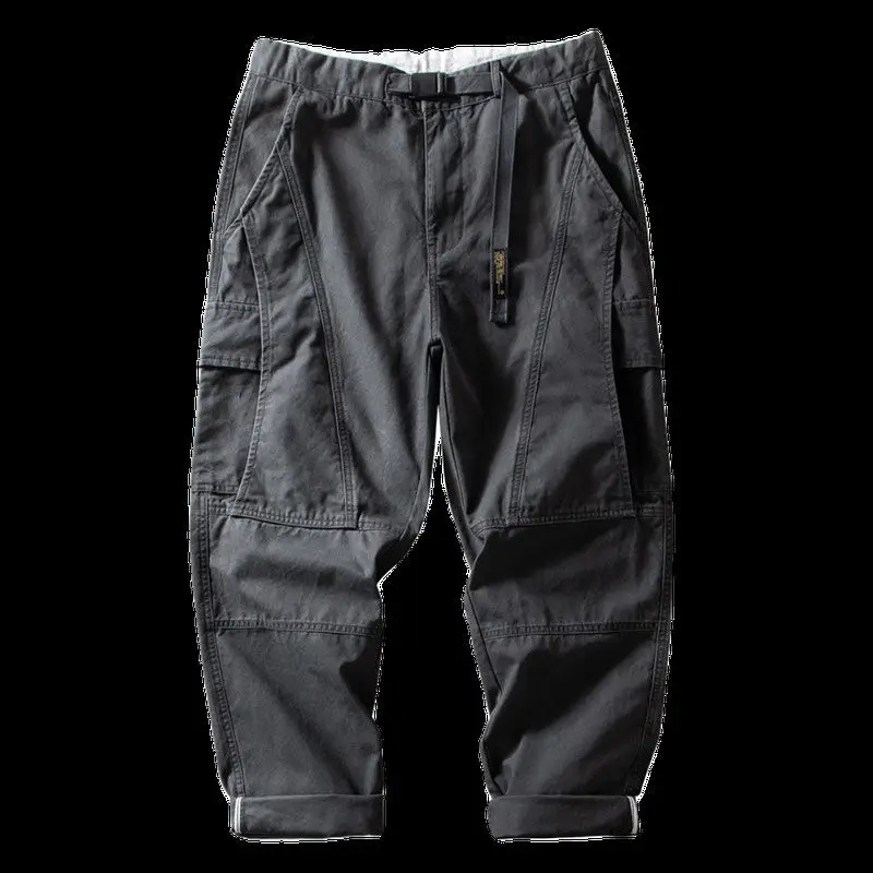 Spring Autumn Fashion Elastic Waist Drawstring Men's Clothing Loose Solid Trend Korean Pockets Straight Simplicity Cargo Pants