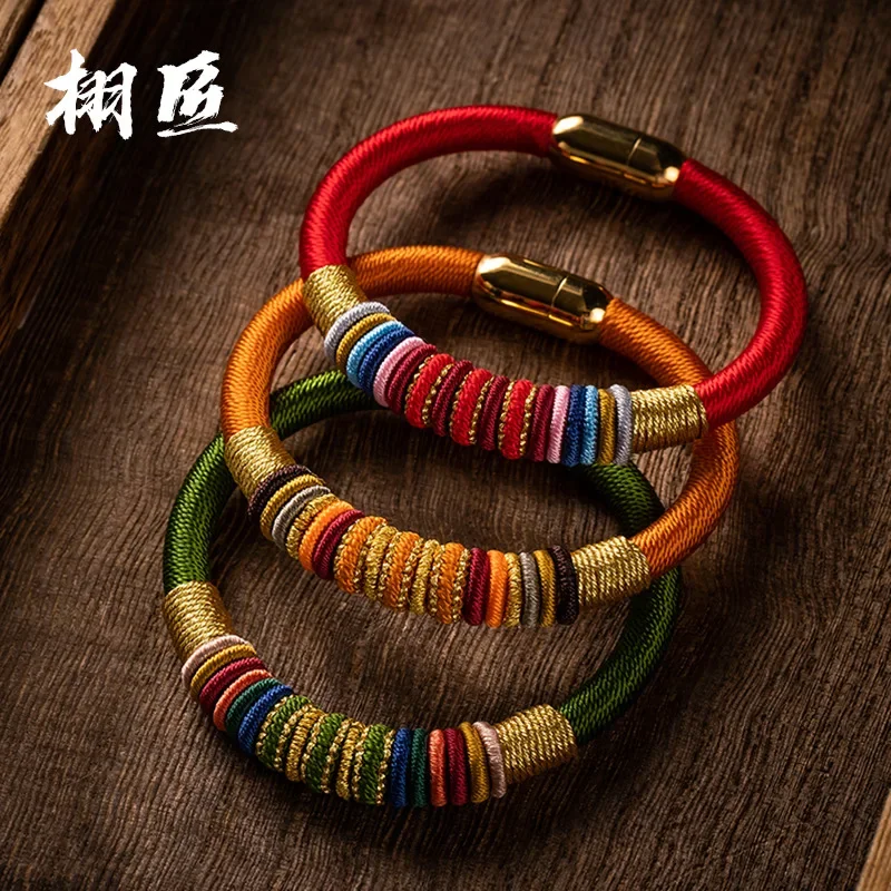 Original Jiu Cheng Carya King Kong Hand Rope Women's Chinese Ethnic Style Woven Bracelet Red Rope Simple Men's Magnetic Snap