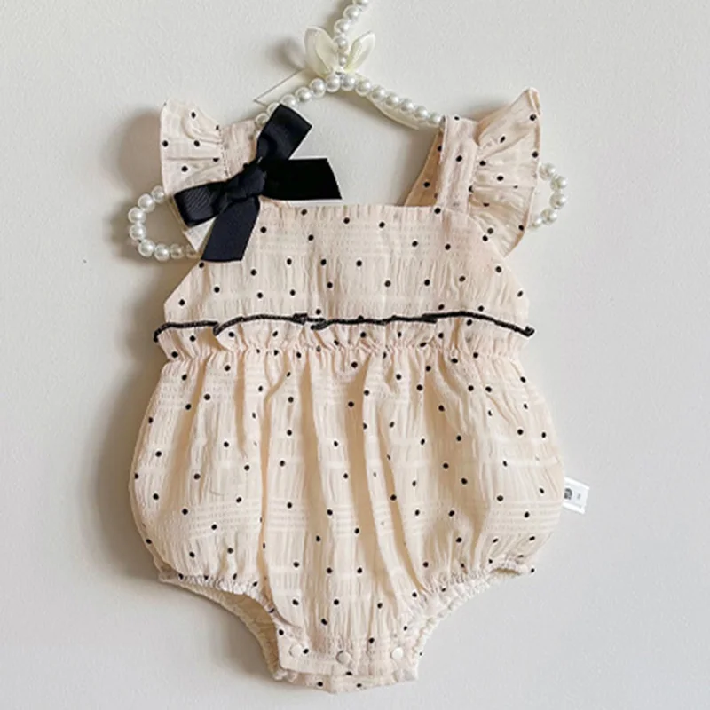 

Summer Toddler Baby Girls Jumpsuit Fly Sleeved Cotton Dot Printing Infant Baby Girls Bodysuits Baby Girl Clothing